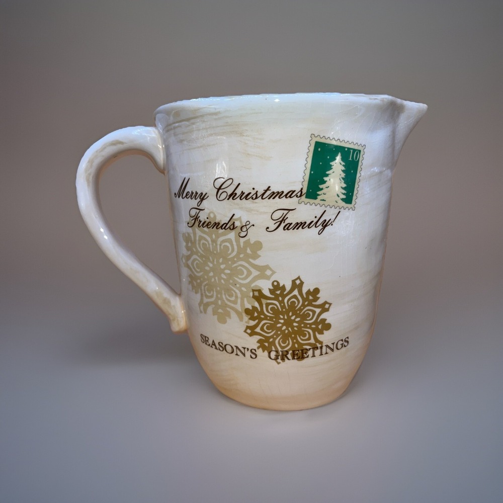 At Home America Pitcher Christmas Happy Holidays Seasons Greetings 7.5" Decor